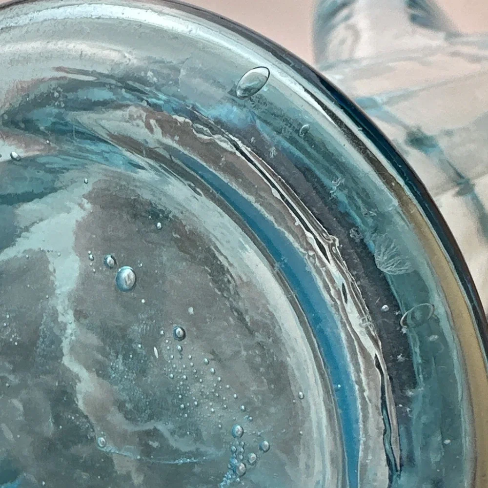 Vintage Glass Crimped Star Shaped Top Vase Turquoise 9
